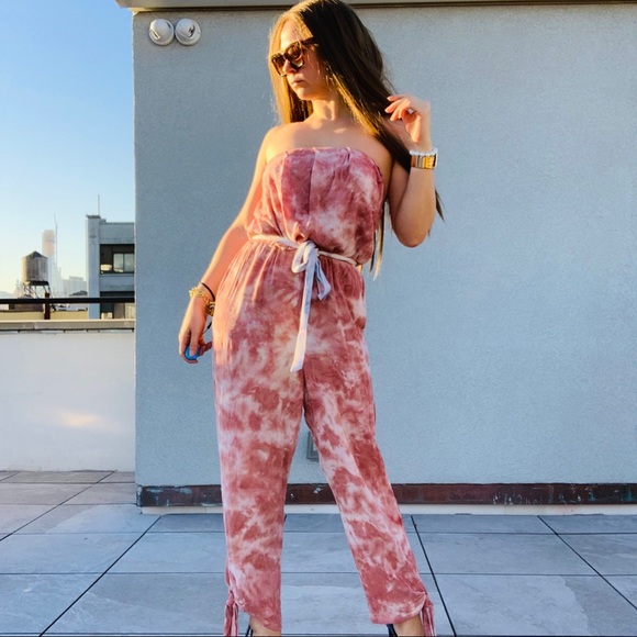 Free People Marble Camo Tye-Dye Strapless Jumpsuit - Picture 6 of 16